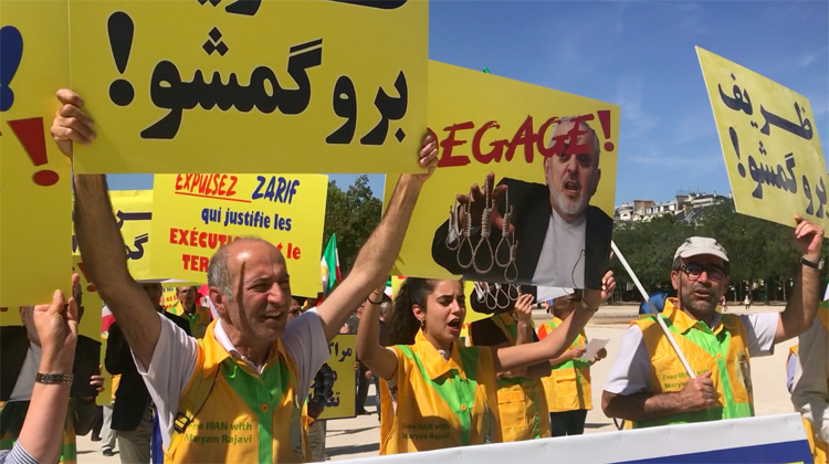 اعتراض ایرانیان علیه حضور ظریف وزیر خارجه تروریست در پاریس