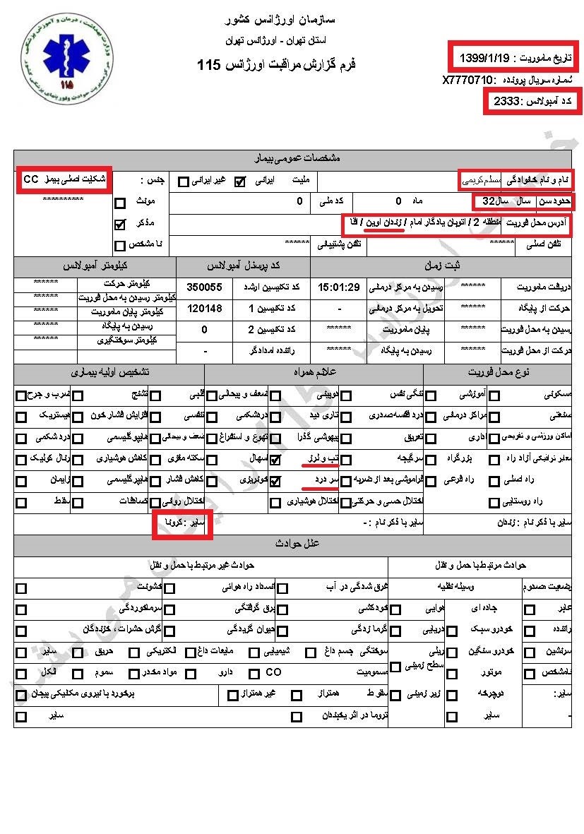 اسناد ابتلاء زندانیان در فشافویه و اوین به کرونا و ابتلاء یک نگهبان در اوین  سری پنجم اسناد 