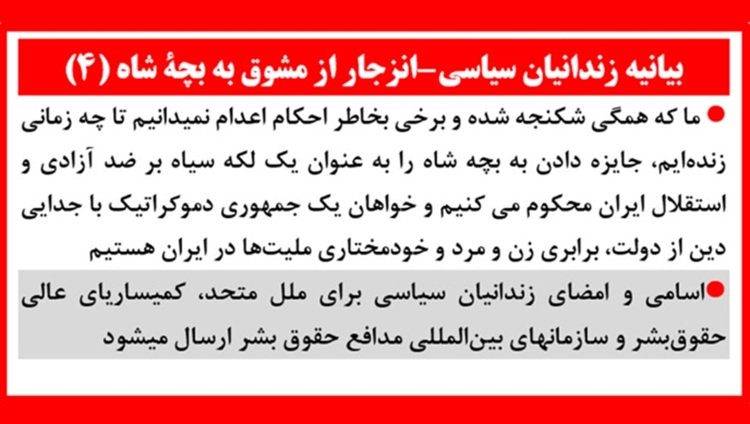 بیانیه زندانیان سیاسی - انزجار از مشوق به بچهٔ شاه